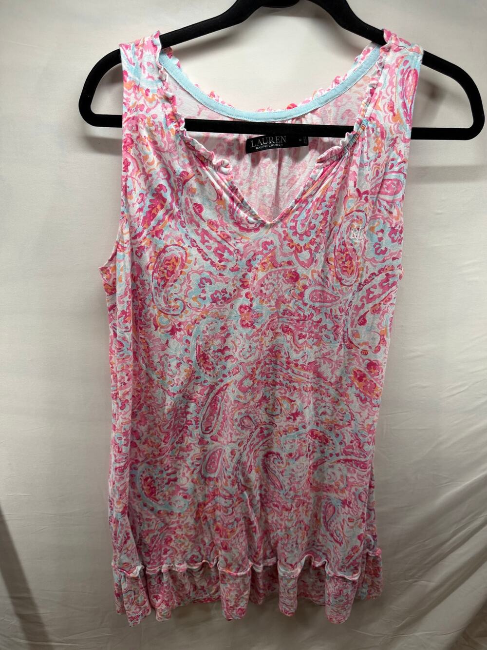 Lauren Ralph Lauren Sleeveless Nightgown Pink Paisley Chemise Slip Dress -Medium